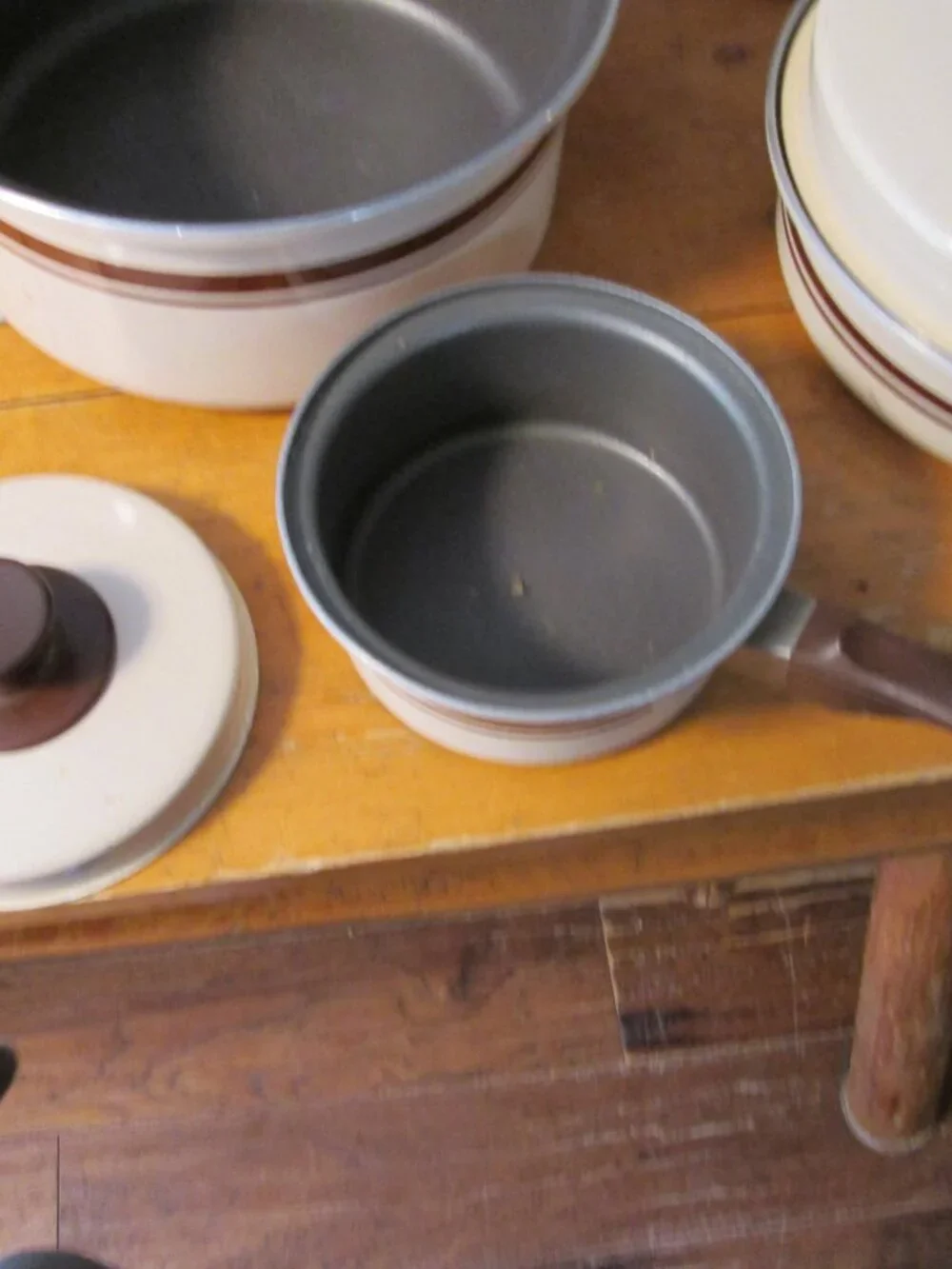 70s boho Mirro almond brwn stripe pots pan set 7 pc
